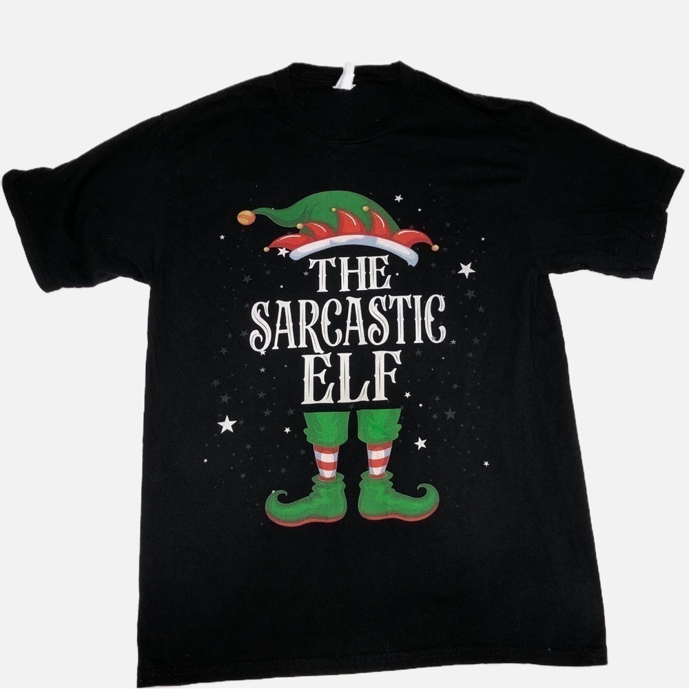 The Sarcastic Elf Christmas T-Shirt Size Medium Black Short Sleeve Unisex